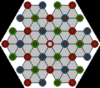 Colored Peg Solitaire board